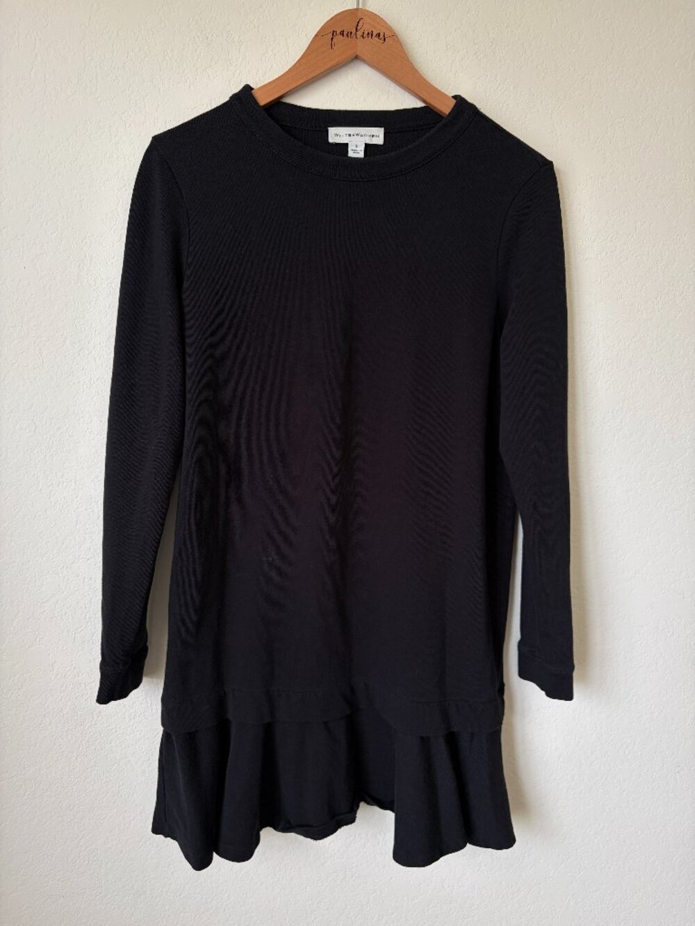 White Warren Dress Womens Small Black Long Sleeve Cotton Ruffle Hem Classic S